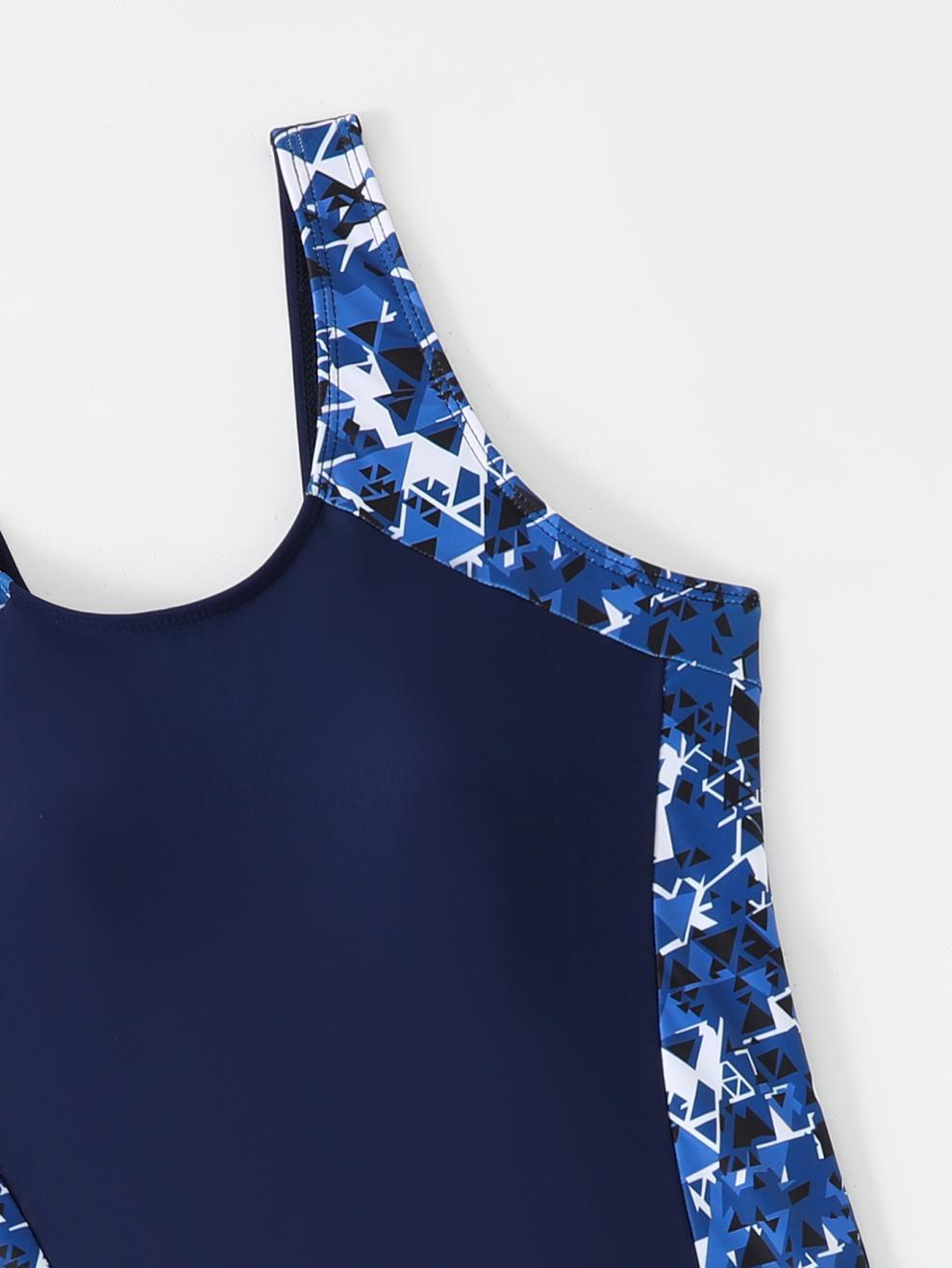 Womens Athletic One-Piece Swimsuit With Geometric Print Panels